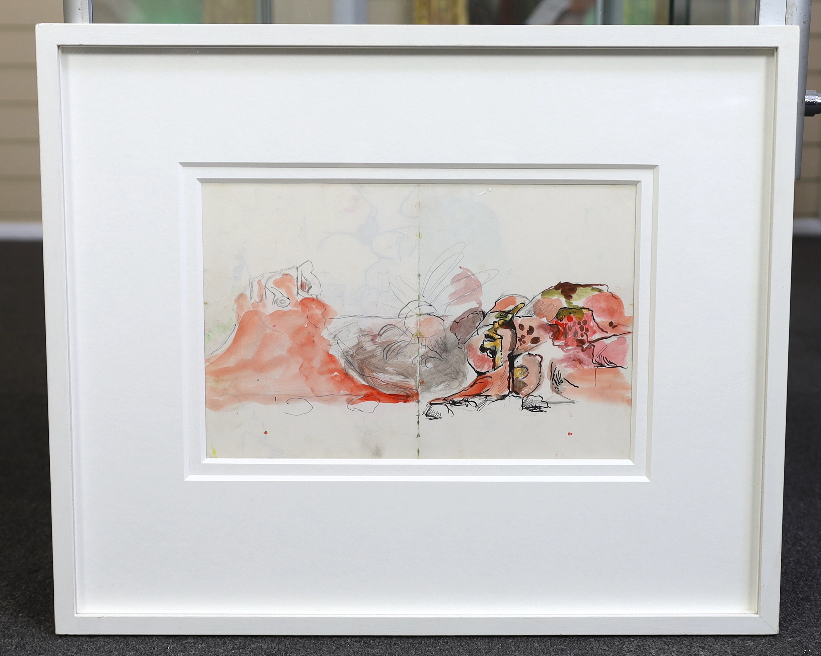 Graham Sutherland (English, 1903-1980), '81 Pink rock study with sun', original study from Graham Sutherland's sketchbooks, c.1970, watercolour, pen and ink, pencil, 22 x 34.5cm